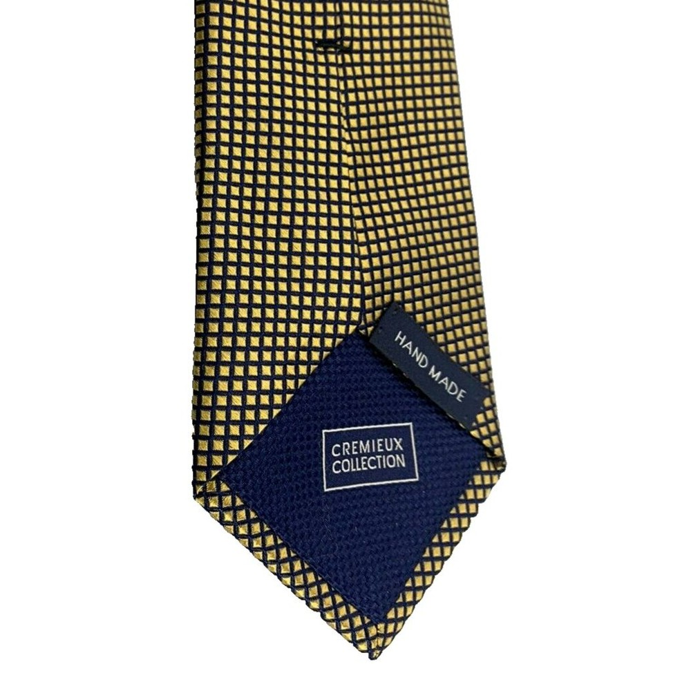 Cremieux Collection Gold Blue Geometric Silk Tie Handmade in USA 59"x3.25" - Picture 8 of 16